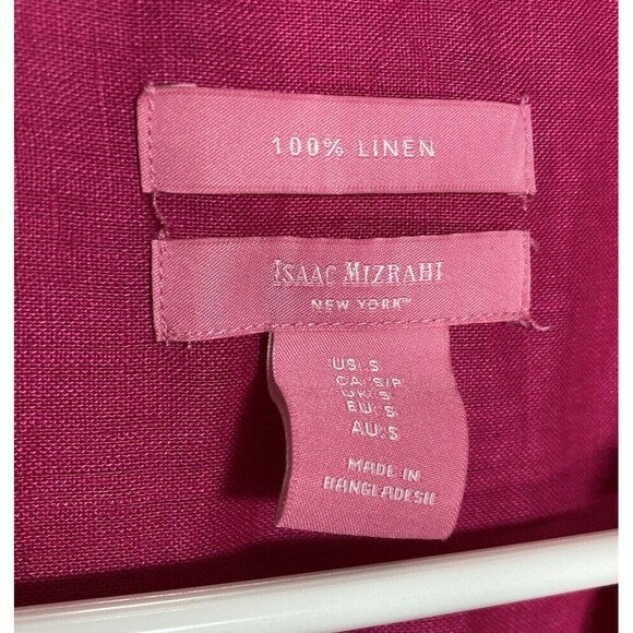 Isaac Mizrahi Linen Top Womens Small Pink Coastal Beach 3/4 Sleeve V-Neck Shirt - Picture 3 of 10